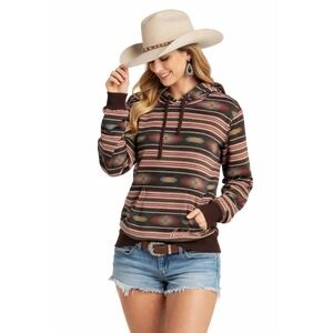 Ariat Womens XS Southwestern Serape Print Hoodie Brown Pink Fleece Sweatshirt